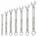 Milwaukee Combination Wrench Set, Alloy Steel, Chrome, 7 Number of Tools