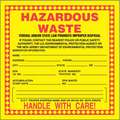 Hazardous Waste, DOT Handling Label, Paper, Height: 6", Width: 6"