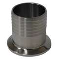 Hose Barb Adapter, 2" Tube Size, Adapter, T304 Stainless Steel, Clamp x Hose Barb
