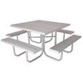 Ultrasite Picnic Table: Square, Aluminum, 76 in Overall Wd, 76 in Overall Dp, Walk Through, Silver