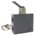2.1" L Aluminum / Brass 3-Way, FNPT Toggle Valve with Detented Toggle Handle