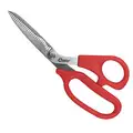 Shears: Ambidextrous, 8 in Overall Lg, Serrated, Stainless Steel, Pointed, Red