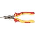 Long Nose Plier: Insulated, 3 1/16 in Max Jaw Opening, 8 in Overall Lg, 2 3/4 in Jaw Lg, Serrated