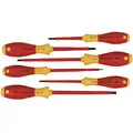 Wiha Insulated Screwdriver Set: 6 Pieces, Phillips/Slotted/Square Tip, 1/4 in/3/16 in Tip Size