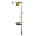 Bradley Shower with Eye/Face Wash: Floor Mount, Stainless Steel Showerhead, Stainless Steel Handle