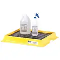 Spill Tray: 20 3/4 in L x 17 1/4 in W, 2.5 gal Spill Capacity, Black/Yellow