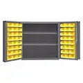 Bin Cabinet: 36 in x 24 in 36 in, 2 Shelves, 48 Bins, Yellow, Deep Box, 14 ga Panel, Gray