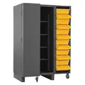 Bin Cabinet: 36 in x 36 in 78 in, 4 Shelves, 24 Bins, Yellow, Deep Box, 12 ga Panel, Gray