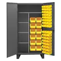 Bin Cabinet: 36 in x 24 in 78 in, 4 Shelves, 60 Bins, Yellow, Solid/Flush, 12 ga Panel