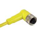 IFM Cordset: 1/2-20 Female Right Angle x Bare Wire, 3 Pins, Yellow, PVC, 5 m Cable Lg, 22 AWG Wire Size