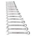 Milwaukee Combination Wrench Set, Alloy Steel, Chrome, 15 Number of Tools