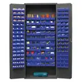 Bin Cabinet: 36" x 18" 84", 0 Shelves, 156 Bins, Blue, Flush, 16 ga Panel, Gray