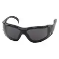 Safety Glasses: Wraparound Frame, Frameless, Gray, Black, Black, M Eyewear Size