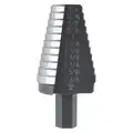 Irwin Step Drill Bit: 10 Hole Sizes, 13/16 in to 1 3/8 in, 1/16 in Step Increments, High Speed Steel