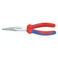 Knipex Long Nose Pliers: 1 in Max Jaw Opening, 8 in Overall Lg, 3 in Jaw Lg, 1/8 in Tip Wd, Serrated