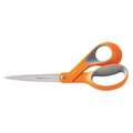 Scissors: Right-Hand, 8 in Overall Lg, Straight, Stainless Steel, Pointed, Orange