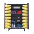 Bin Cabinet: 36 in x 24 in 78 in, 4 Shelves, 96 Bins, Yellow, Flush, 12 ga Panel, Gray