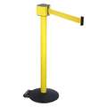 Barrier Post with Belt: Aluminum, Yellow, 40 in Post Ht, 2 1/2 in Post Dia., 1 Belts