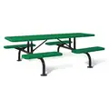 Picnic Table: Rectangle, Steel, 96 in Overall Wd, 69 in Overall Dp, Walk Through, Green