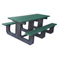 Ultrasite Picnic Table: Rectangle, Recycled Plastic, 72 in Overall W, 56 in Overall Dp, Green