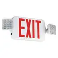 Exit Sign with Emergency Lights: White, 1 or 2 Faces, Red, LED, Ceiling/Wall, Nickel Cadmium, Square
