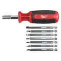 Milwaukee Multi-Bit Screwdriver, Hex, Phillips, Slotted, Square, Magnetic, Alloy Steel, Number of Pieces 9