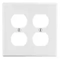 Hubbell Wiring Device-Kellems Duplex Receptacle Wall Plate: Duplex Outlet, Plastic, White, 2 Outlet Openings, 0 Switch Openings