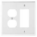 Hubbell Wiring Device-Kellems Rocker/Duplex Receptacle Wall Plate, White, Number of Gangs 2