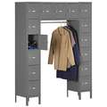 Box Locker Unit with Coat Rod: 60 in x 18 in x 78 in, 6 Tiers, 5 Units Wide, Louvered, Gray