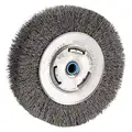 8 in Crimped Wire Wheel Brush, Arbor Hole Mounting, 0.014 in Wire Dia., 1 9/16 in Bristle Trim Lengt