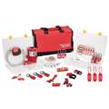 Group Safety Lockout Kit, Electrical: Filled, Portable, 23 Components, Bag, Red, Cloth