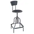 Round Stool: 41 in Overall Ht, Screw Post, 27 in min to 22 in max, Pewter, Round