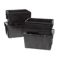 Attached Lid Container: 17.95 gal, 26 7/8 in x 17 in x 12 1/8 in, Black Body, Black Lid, HDPE