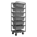 Steel Vertical Rack-Style Tub Cart, 600 lb Load Capacity, Number of Bins/Tubs 6, Gray