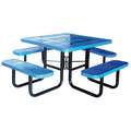 Picnic Table: Square, Perforated Metal, 80 in Overall Wd, 80 in Overall Dp, Blue