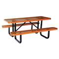 Picnic Table: Rectangle, Expanded Metal, 72 in Overall Wd, 62 in Overall Dp, Brown