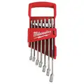 Milwaukee Combination Wrench Set, Alloy Steel, Chrome, 7 Number of Tools