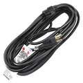 Power Cord, 16 AWG, Number of Conductors 3, PVC, Black, 13.0 A, 25 ft