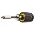 Klein Tools Multi-Bit Screwdriver: #1/1/4 in/#2/#3/3/16 in Tip Size, 7 Tips, 4 3/4 in Overall Lg