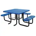 ADA Picnic Table: Square, Expanded Metal, 80 in Overall Wd, 75 in Overall Dp, Blue