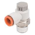 Elbow Speed Control Valve, 1/4" Valve Port Size, 3/8" Tube Size, Nickel-Plated Brass