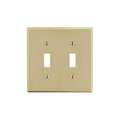 Hubbell Wiring Device-Kellems Toggle Switch Wall Plate: Toggle, Plastic, Ivory, 0 Outlet Openings, 2 Switch Openings