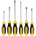 Screwdriver Set: 6 Pieces, Phillips / Slotted Tip, #1/1/4 in / #2/3/16 in Tip Size, Molded Grip