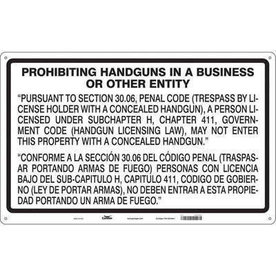 No Concealed Weapons Sign,48"