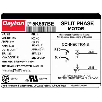 Dayton 1/2 HP Agricultural Fan Motor,Permanent Split Capacitor,850  Nameplate RPM,115/230 Voltage | Imperial Supplies, image size:400x400