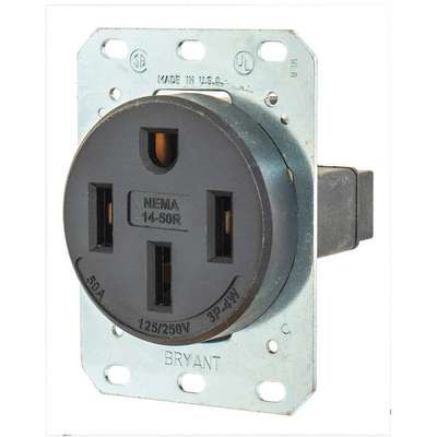 indhente Rationel maskine 923145-5 Bryant Receptacle: Single, 14-50R, 125/250V AC, 50 A, 3 Poles,  Black, Screw Terminals, Std Protection | Imperial Supplies