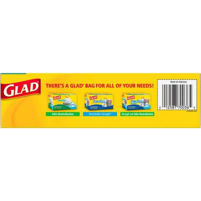 920998-1 Glad Trash Bags: 13 gal Capacity, 28 in Wd, 28 in Ht, 0.85 mil  Thick, White, Flat Pack, 26 PK