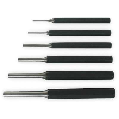 910888-9 Westward Drive Pin Punch Set: 3/32 in_1/8 in_5/32 in_3/16 in_1/4  in_5/16 in Tip Dia, 6 Pieces, Steel, SAE