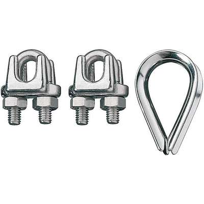 920603-4 Wire Rope Clip and Thimble Kit, U-Bolt, 316 Stainless Steel, 1/4  For Wire Rope Dia.
