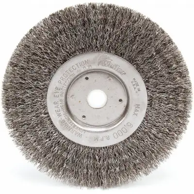 1 E 1-7/16 Bristle Trim Length Weiler 6 Crimped Wire Wheel Brush 0.012 Wire Dia Arbor Hole Mounting 